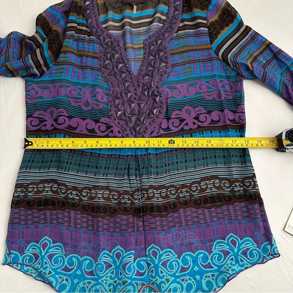 Hale Bob sheer silk purple multicolor bead v-neck top - Picture 7 of 11